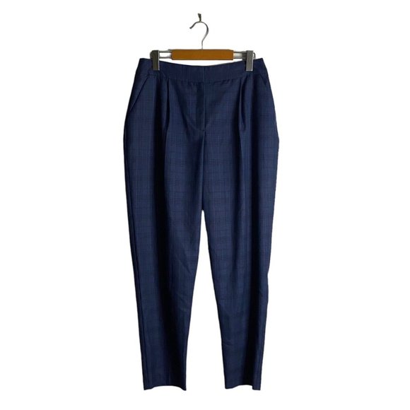 ASOS Women's Blue Pleated Plaid Ankle Pants - Picture 1 of 9